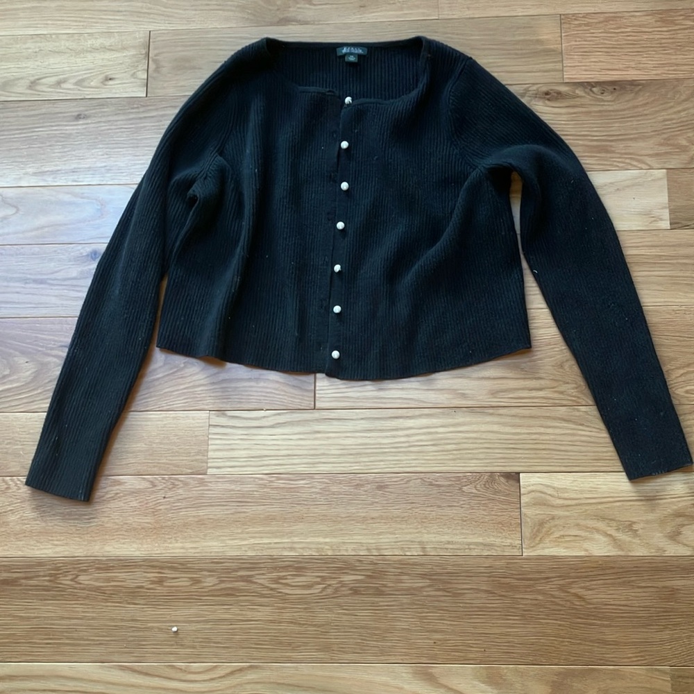 Wild Fable Black Ribbed cropped cardigan faux pearl buttons XXL